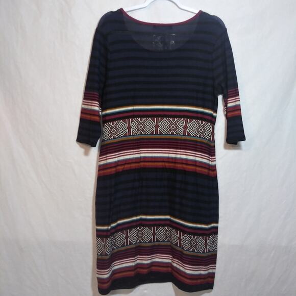 Peruvian Connection Striped Fairisle Knit Pima Cotton 3/4 Sleeve Dress Size L - Picture 7 of 8